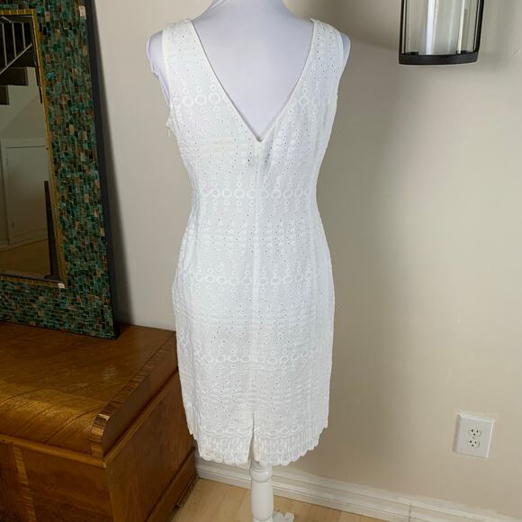 Kasper Size 6 Embroidered Eyelet Sleeveless Sheath Dress White Summer Elegant - Picture 2 of 14